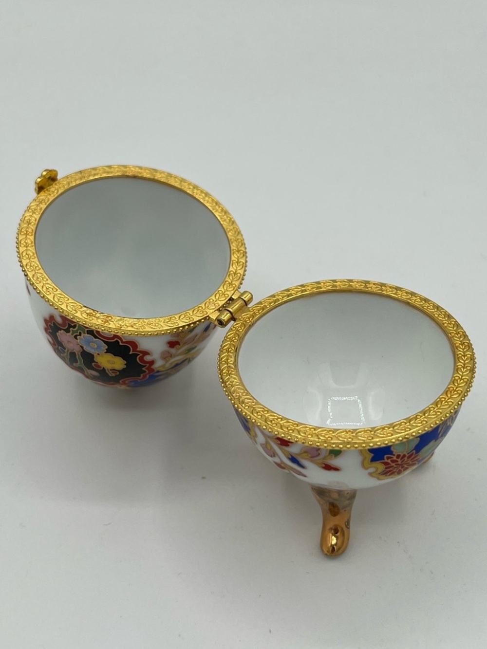 White Porcelain Egg Trinket Box with Blue, Black and Gold Accents - Picture 6 of 8